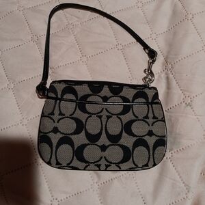 Vintage Coach Black Signature Khaki Medium Wristlet